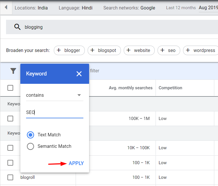 google keyword planner