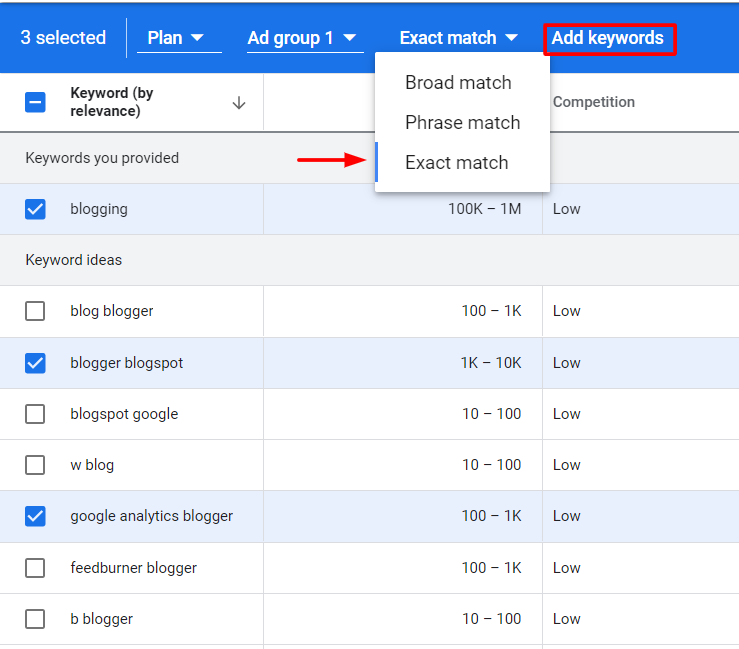 google keyword planner