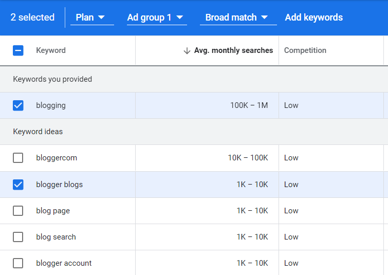 google keyword planner