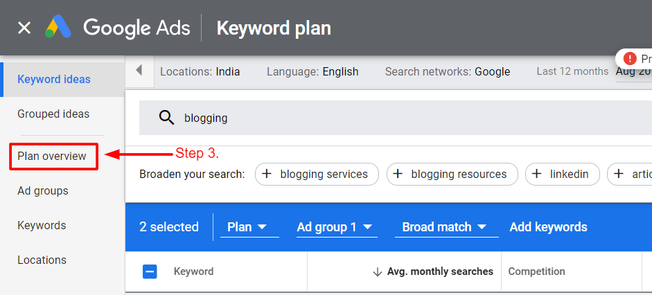 google keyword planner